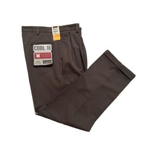 HAGGAR ~ Men's Cool 18 Dark Gray Pleated Cuffed Dress Pants size 34 x 32